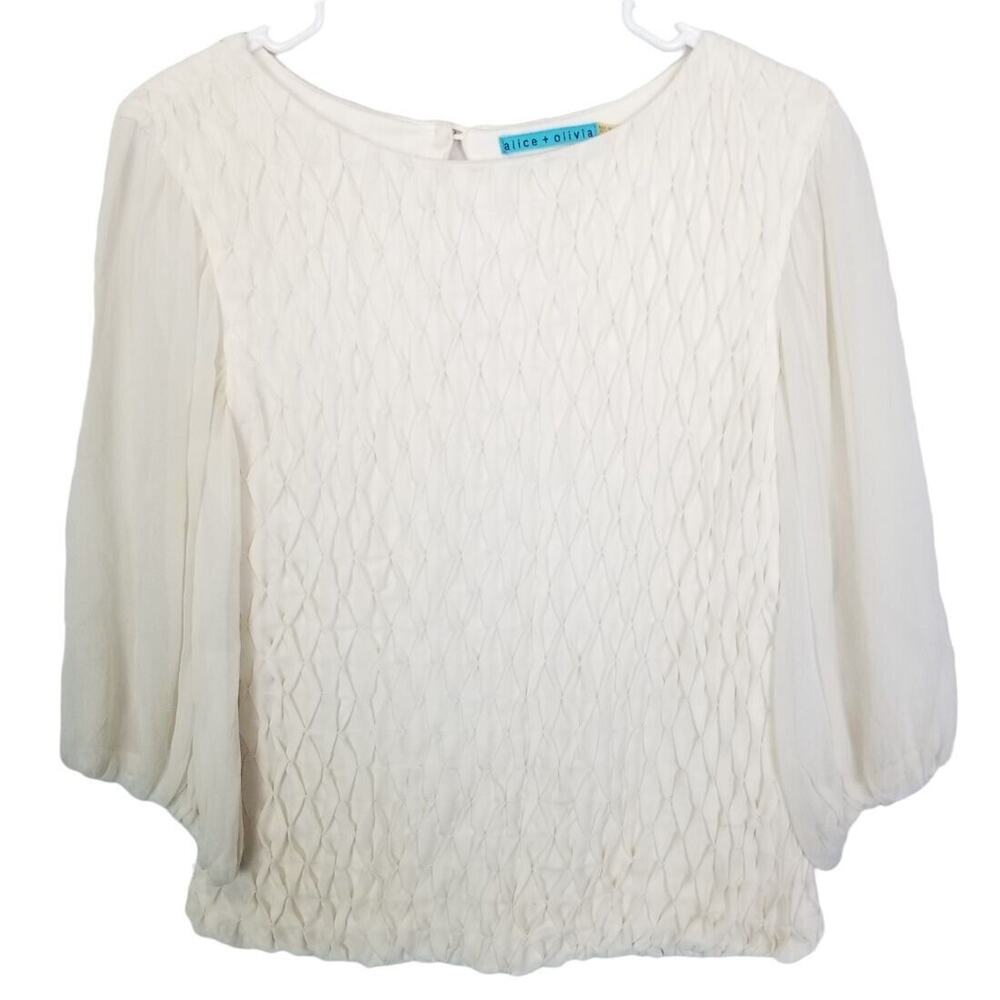 Alice + Olivia Silk Textured Top S Diamond Waffle Quiet Luxury Classic Delicate